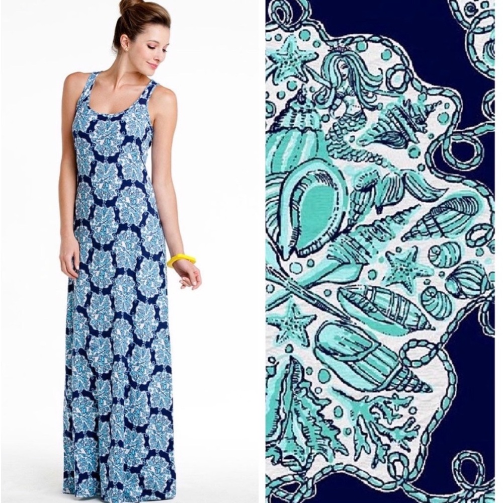 Lilly Pulitzer Treena Navy Hey Sailor Maxi Tank Cotton Dress Seashell Medium